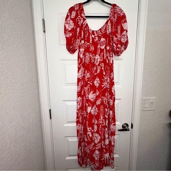 Eloquii Tropical Print Tie Front Off On Shoulder Maxi Dress - Picture 12 of 12